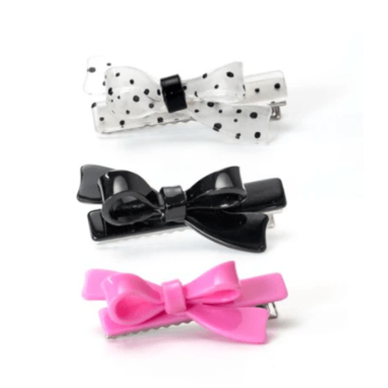 Bows Pink Black & Polka Dots Hair Clips