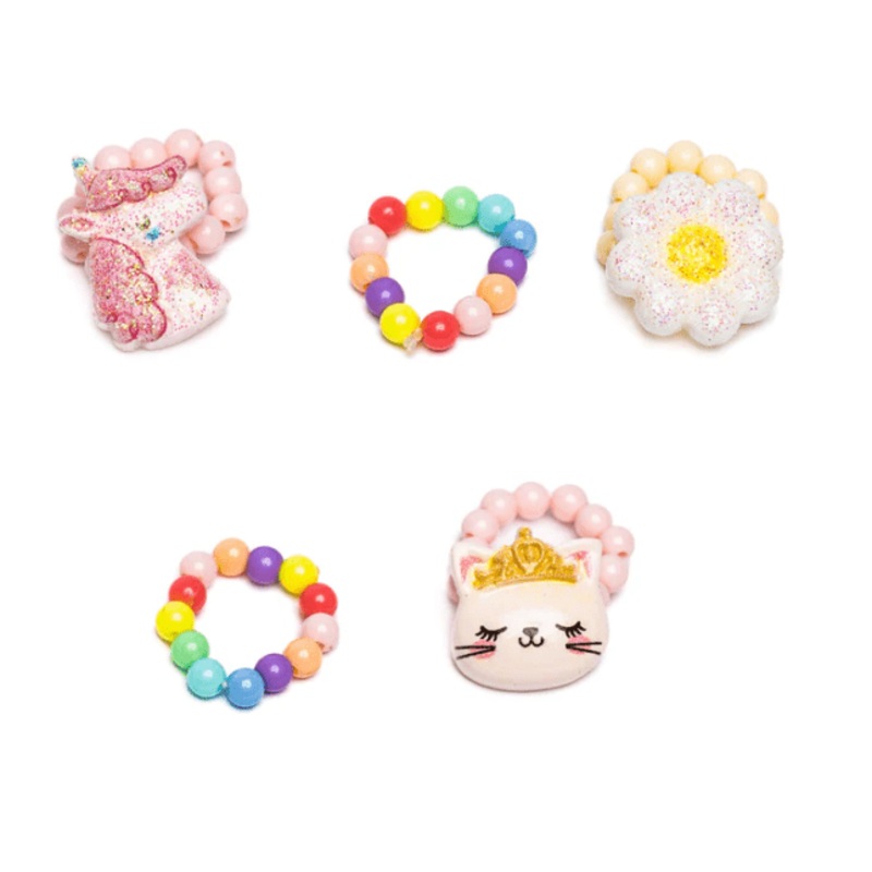 Flower, Kitty, Unicorn Elastic Ring Set
