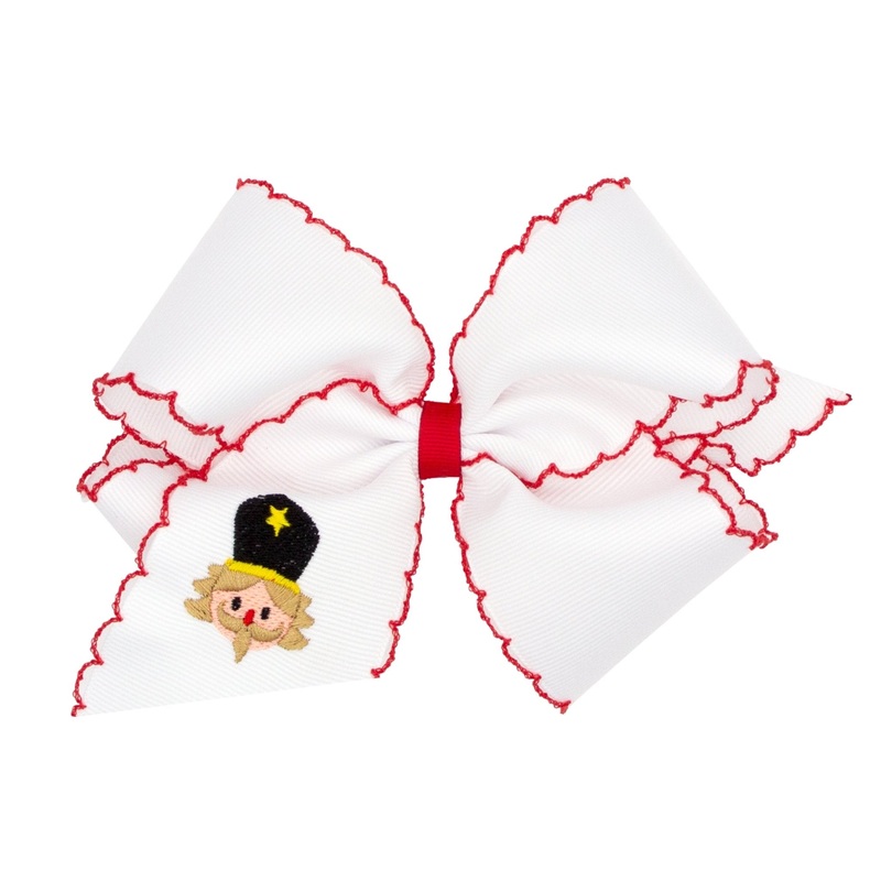 King Moonstitch Embroidered Christmas Bow – White Nutcracker