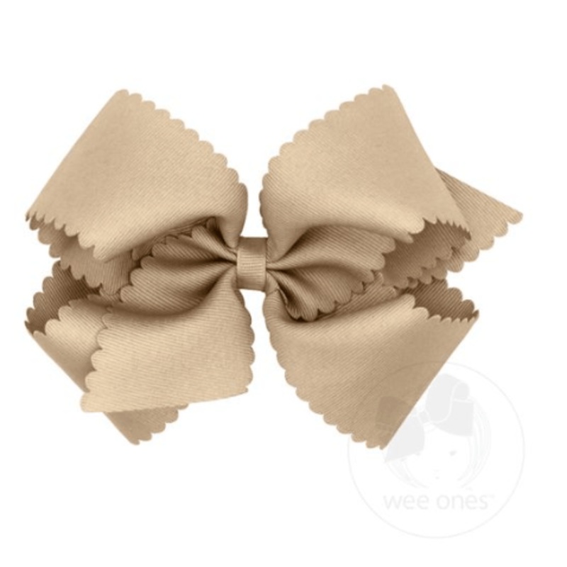 King Scalloped Edge Grosgrain Bow – Oatmeal
