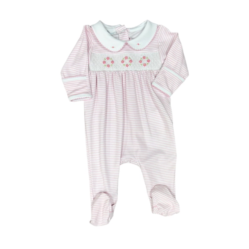 Lilly and Logan Smocked Collared Girl Footie – Pink