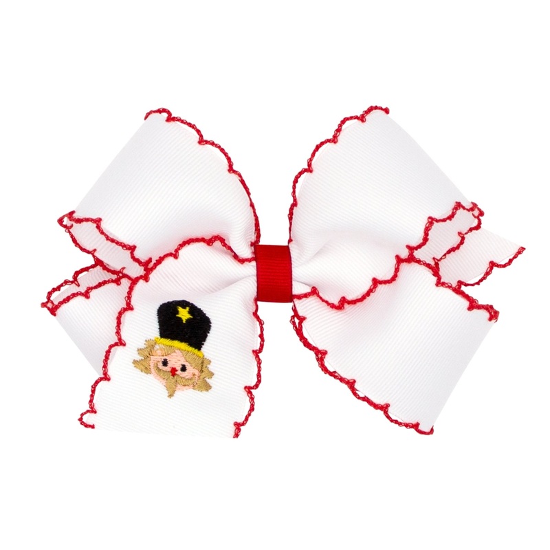 Medium Moonstitch Embroidered Christmas Bow – White Nutcracker