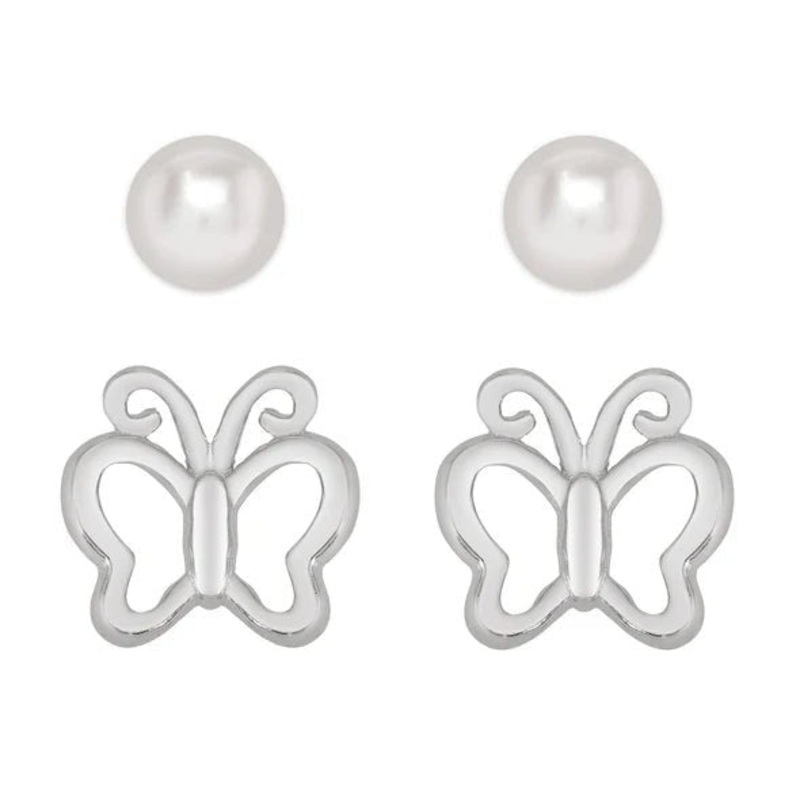 Butterfly & Freshwater Pearl Stud Set
