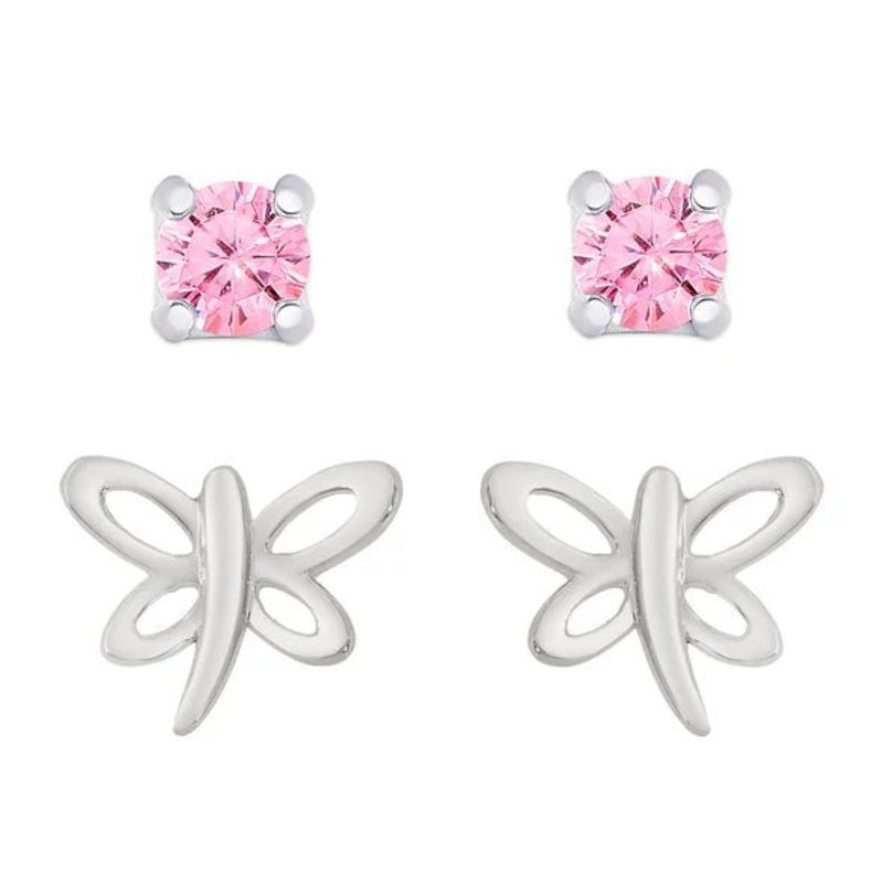 Dragonfly & Pink CZ Stud Set