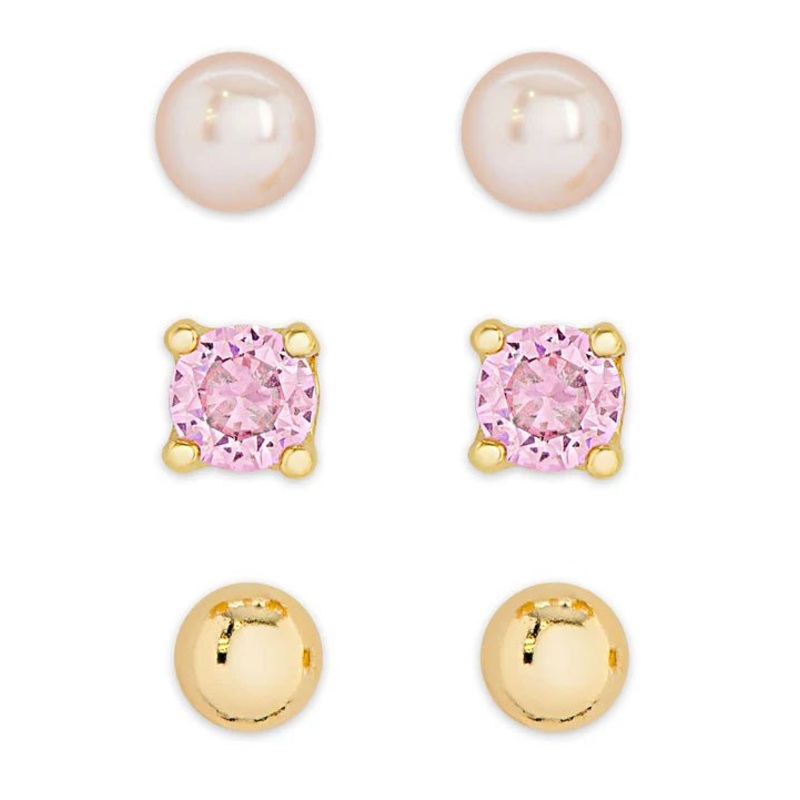 Freshwater Pearl & CZ Stud Set in 18k Gold