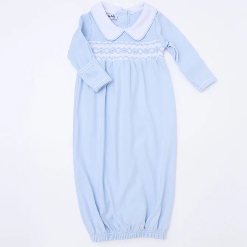 Light Blue Hazel and Hudson’s Smocked Collared Gathered Gown
