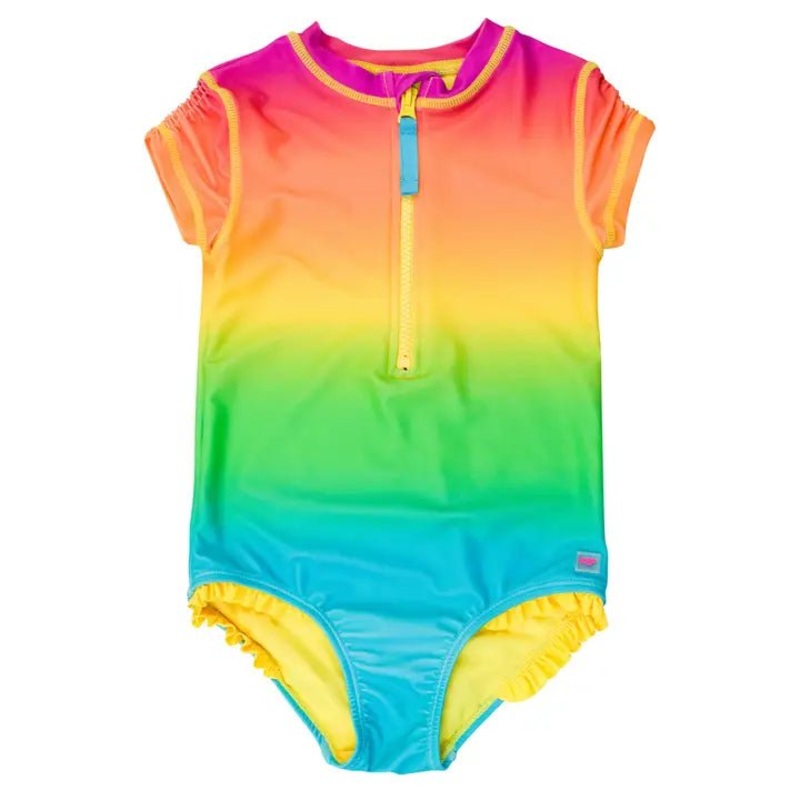 Neon Sunset Short Sleeve Rash Guard One-Piece