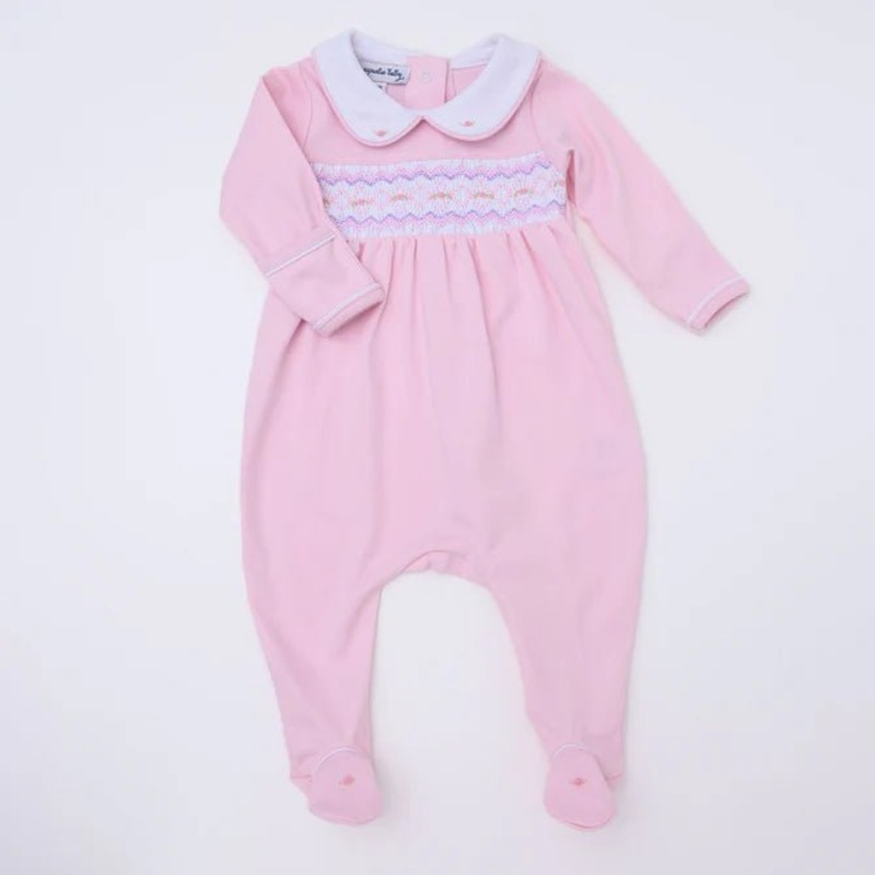 Pink Hazel and Hudson’s Smocked Collar Footie