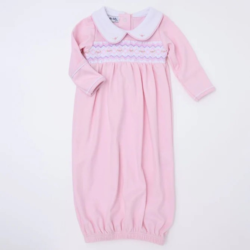 Pink Hazel and Hudson’s Smocked Collared Gathered Gown