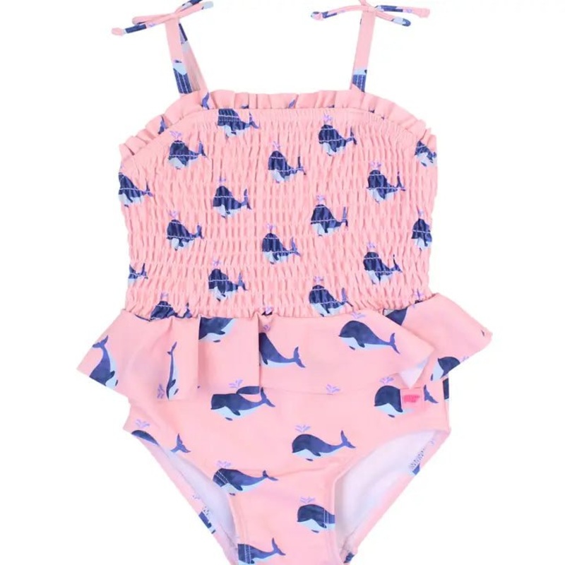 Pink Whale Friends Peplum Smocked Bodice One Piece