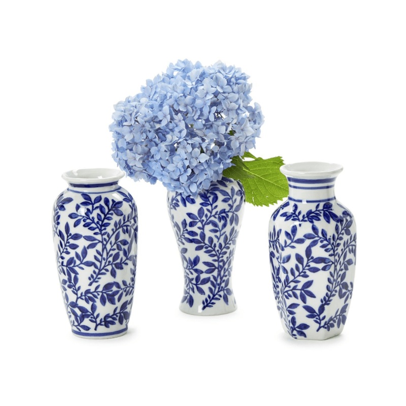 Hand-Painted Blue and White Chinoiserie Vases