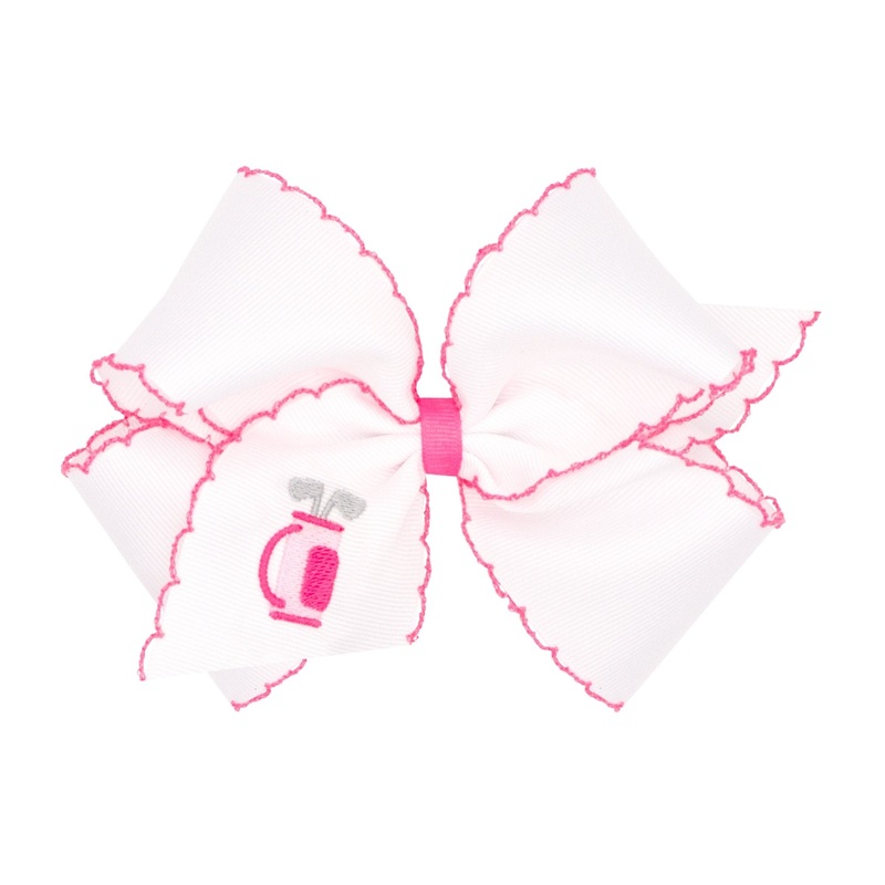King Grosgrain Hair Bow with Moonstitch Edge and Country Club Embroidery – Golf Bag