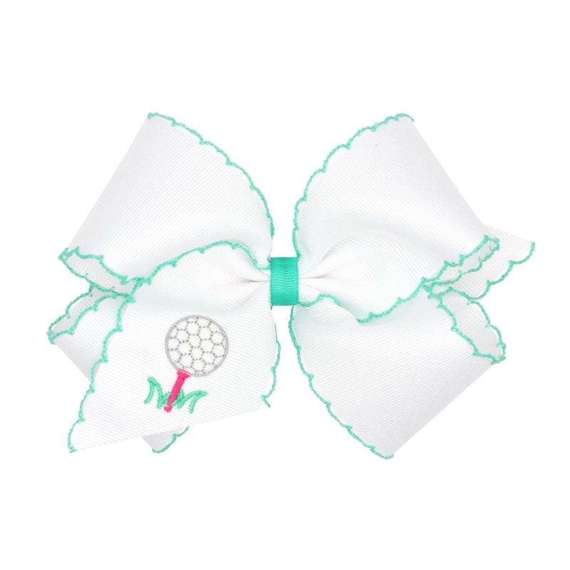 King Grosgrain Hair Bow with Moonstitch Edge and Country Club Embroidery – Golf Tee