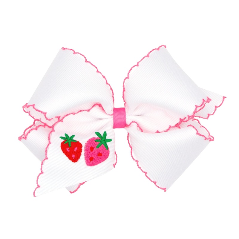 King Grosgrain Hair Bow with Moonstitch Edge and Farm Embroidery – Strawberry
