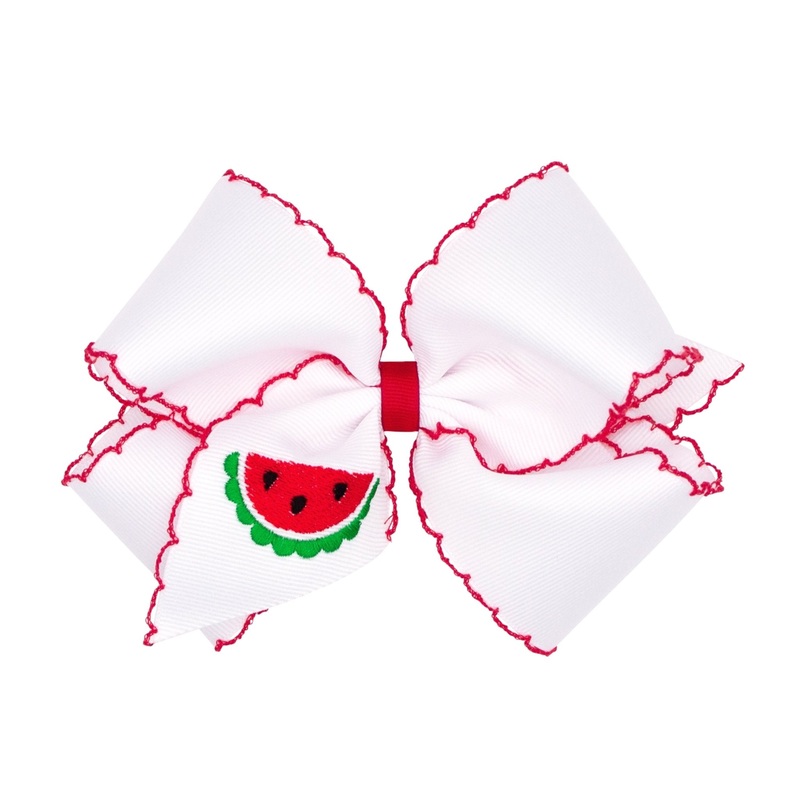 King Grosgrain Hair Bow with Moonstitch Edge and Farm Embroidery – Watermelon