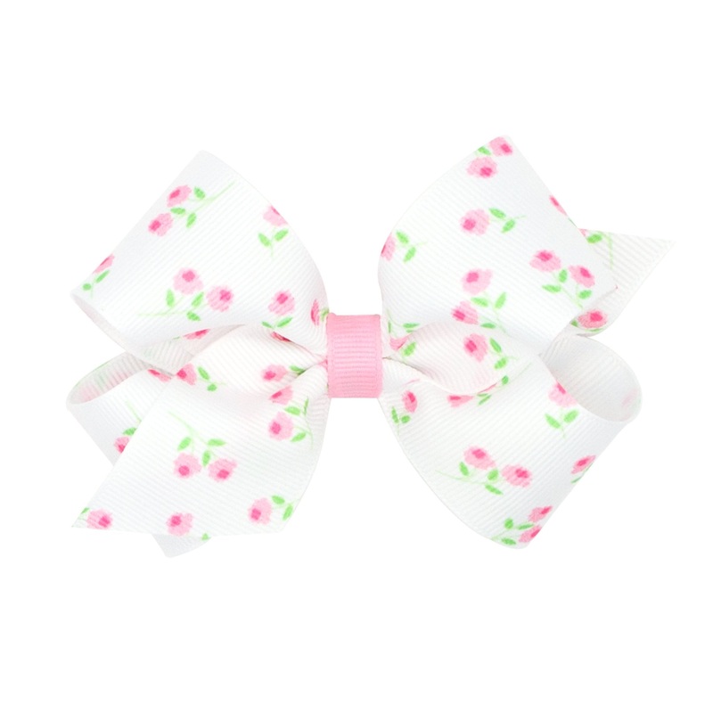 King Rose Patterned Printed Grosgrain Hair Bow