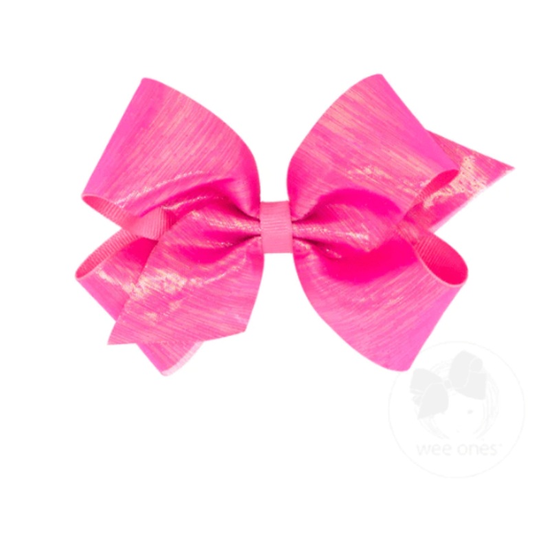 King Sheer Iridescent and Grosgrain Overlay Bow – Hot Pink