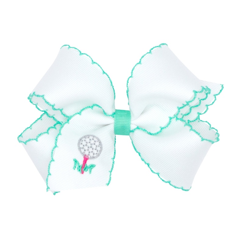 Medium Grosgrain Hair Bow with Moonstitch Edge and Country Club Embroidery – Golf Tee