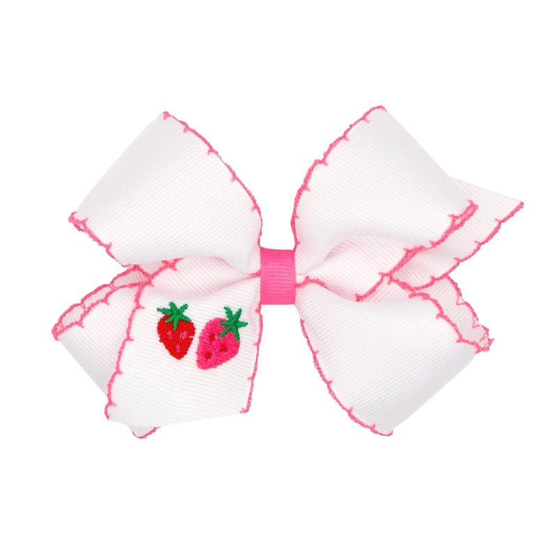 Medium Grosgrain Hair Bow with Moonstitch Edge and Farm-Theme – Strawberry