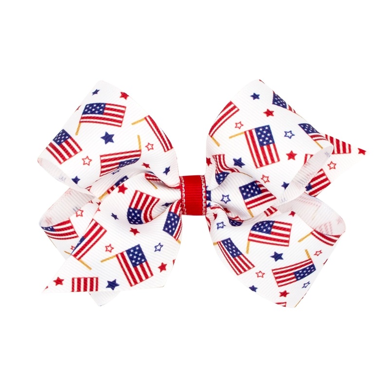 Medium Grosgrain Hair Bows with Americana Print – Flag