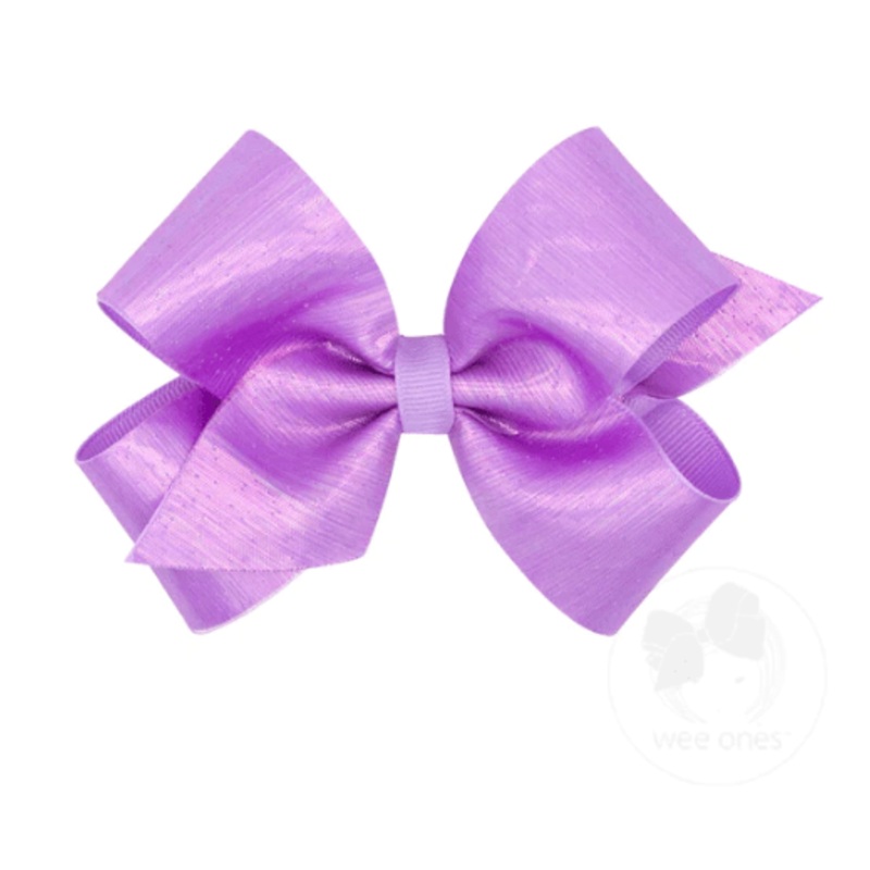 Medium Sheer Iridescent and Grosgrain Overlay Bow – Light Orchid