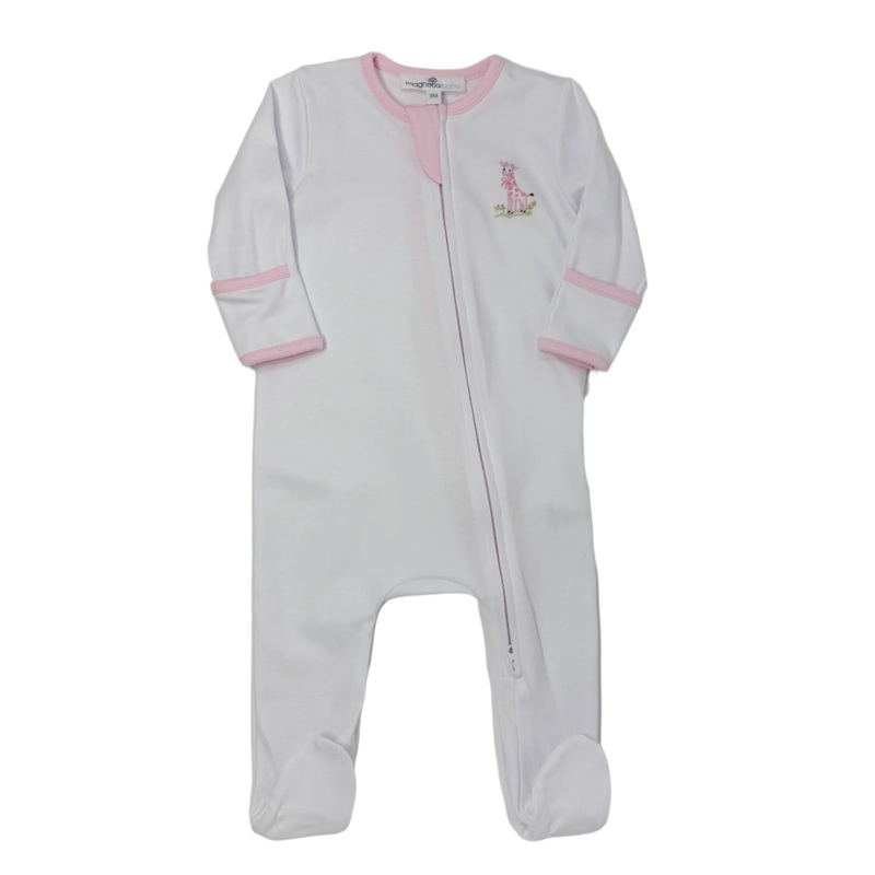 Pink Vintage Giraffes Zipper Footie