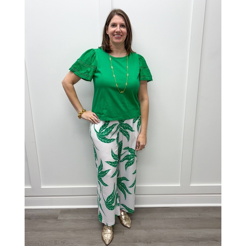 Pull On Ankle Pants w/ Pleats – Kelly/White Floral