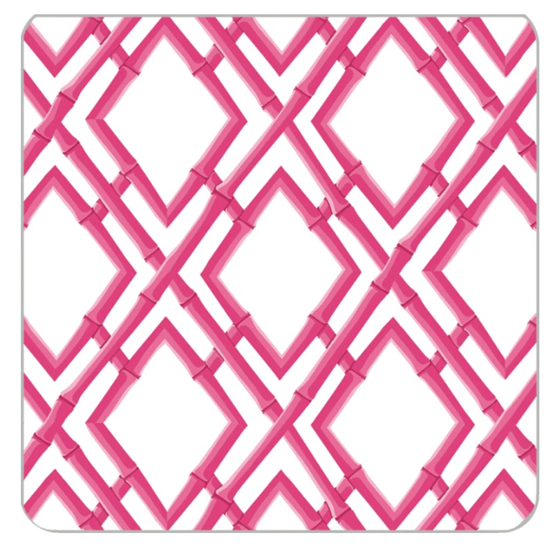 4×4 Bamboo Lattice Hot Pink Paper Coasters