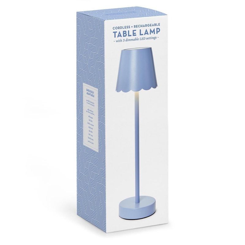 Blue LED Cordless Table Lamp with Scalloped Edge Shade