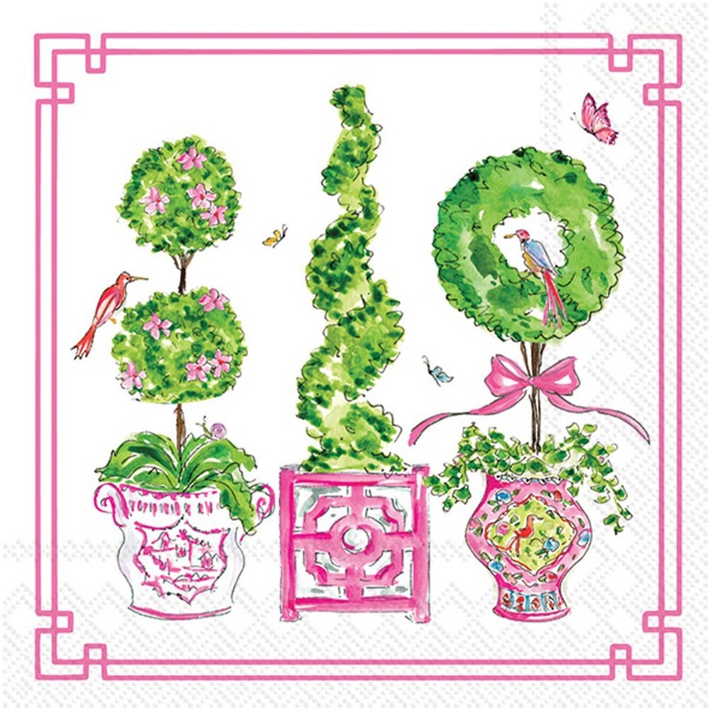 Paper Cocktail Napkin 20 Ct Pink Topiaries