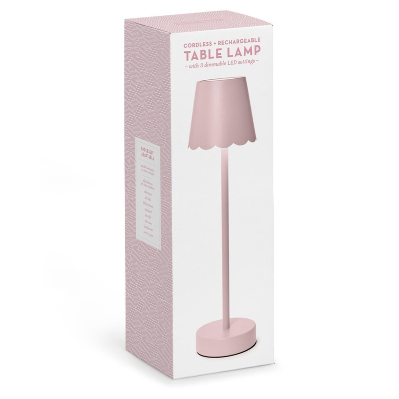 Pink LED Cordless Table Lamp with Scalloped Edge Shade