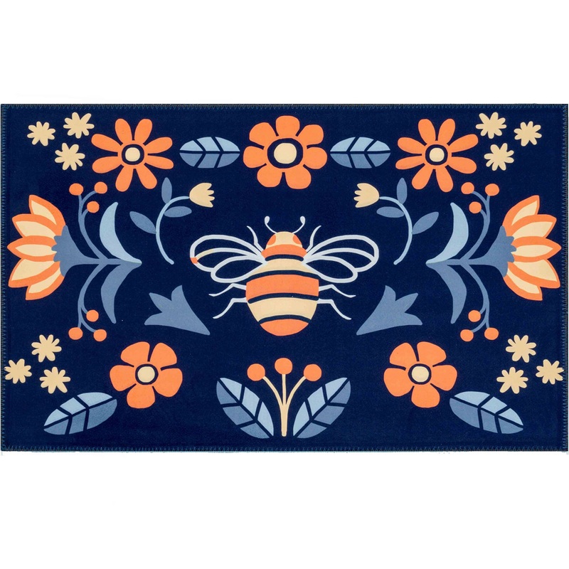Spring Bees on Navy  Olivia’s Home Rug 22 x 32 – Garden