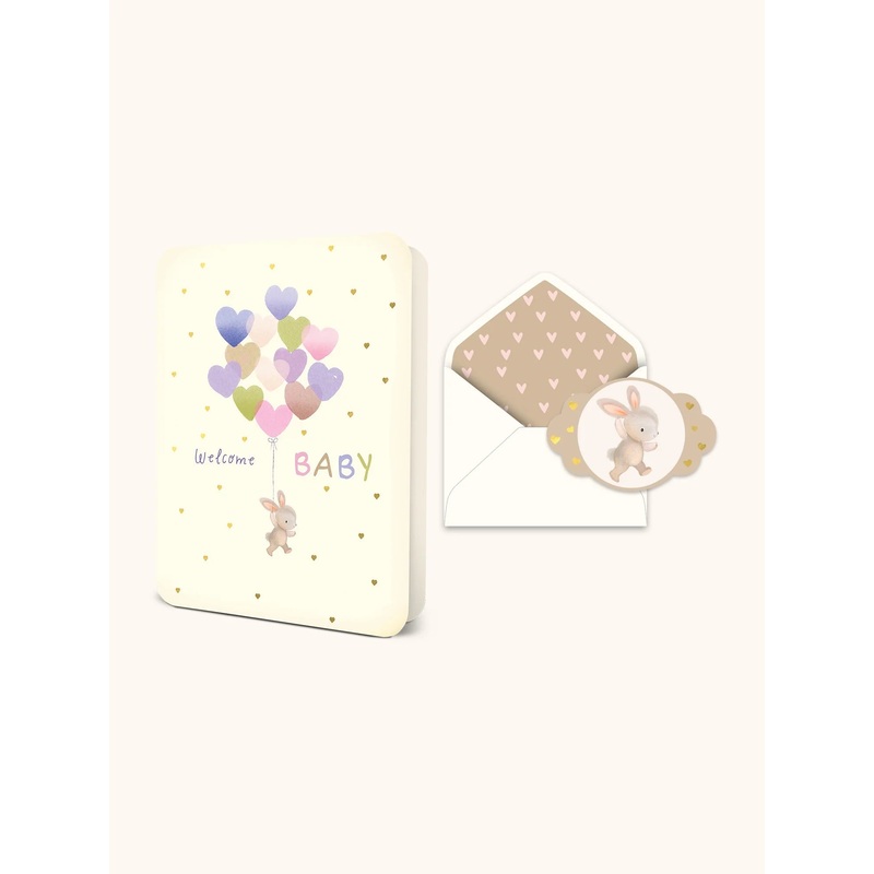 Welcome Baby Heart Balloons Deluxe Greeting Card