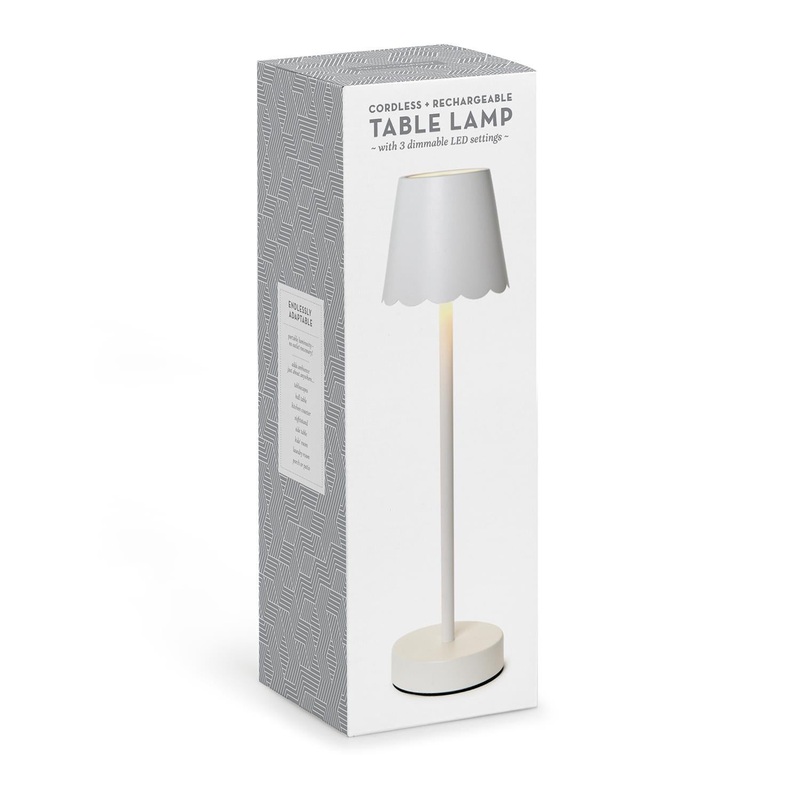 White LED Cordless Table Lamp with Scalloped Edge Shade