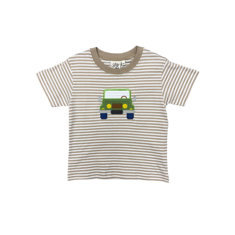 Boys S/S Shirt w/ Jeep – Sand/White Stripe