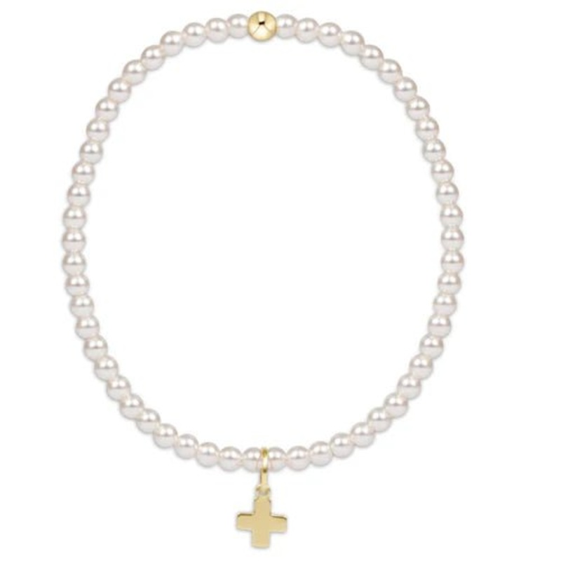 Classic Pearl 3mm Bead Bracelet – Signature Cross Gold Charm