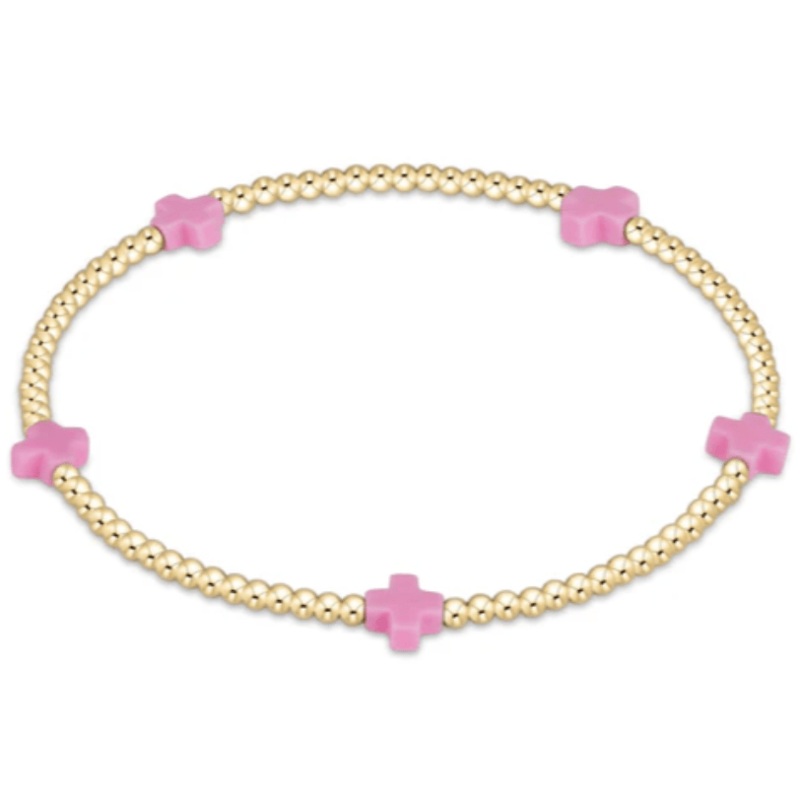 egirl Signature Cross Small Gold Pattern 2mm Bead Bracelet – Bright Pink
