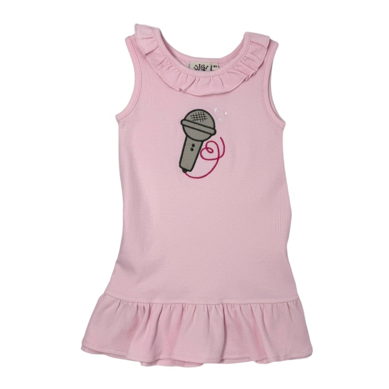 Girls Ruffle Neck Dress w/ Microphone – Lt. Pink