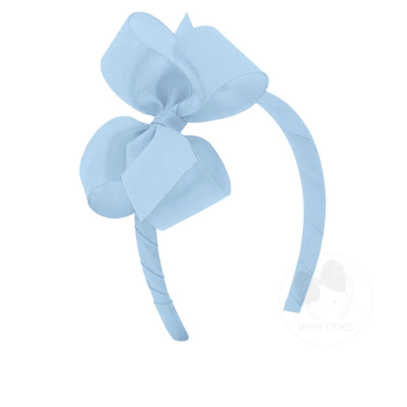 Medium Classic Grosgrain Bow on Headband – Millennium Blue