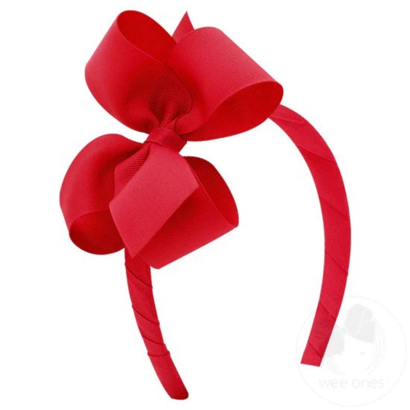 Medium Classic Grosgrain Bow on Headband – Red