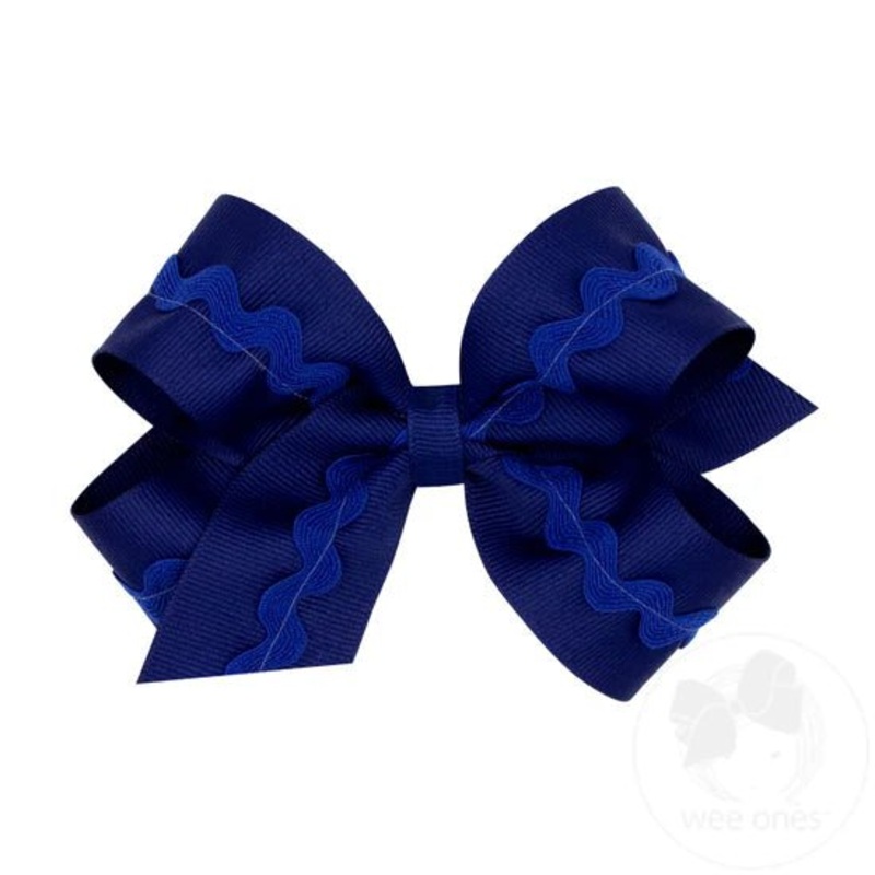 Medium Grosgrain Bow w/ Monotone Ric Rac – Light Navy