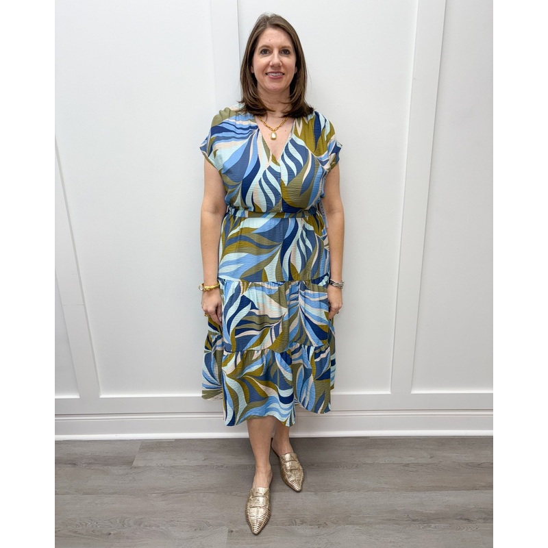 S/S V-Neck Tiered Dress – Loden