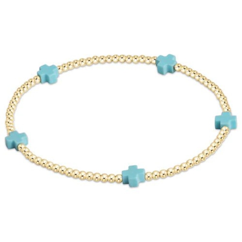 egirl Signature Cross Small Gold Pattern 2mm Bead Bracelet – Turquoise