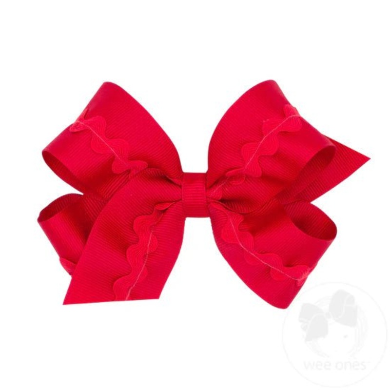 Medium Grosgrain Bow w/ Ric Rac – Red