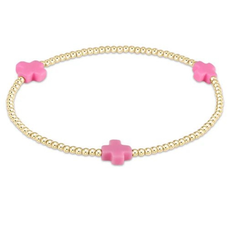 Signature Cross Gold Pattern 2mm Bead Bracelet – Bright Pink