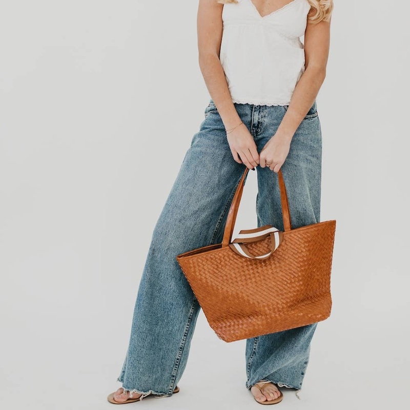 Woven Tiffany Organizer Tote Bag : Brown