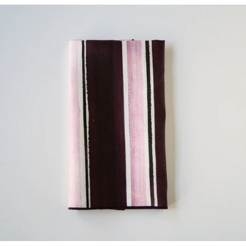 Goldie Home Stripe Napkins- Maroon Trim