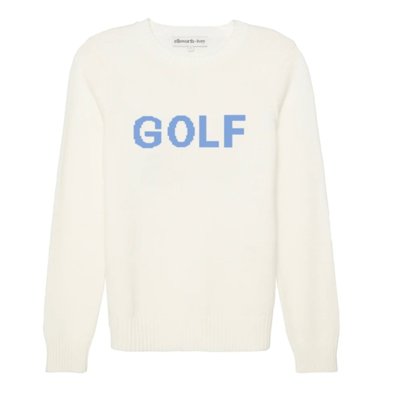 Golf Classic Crewneck Sweater – Ivory with Blue