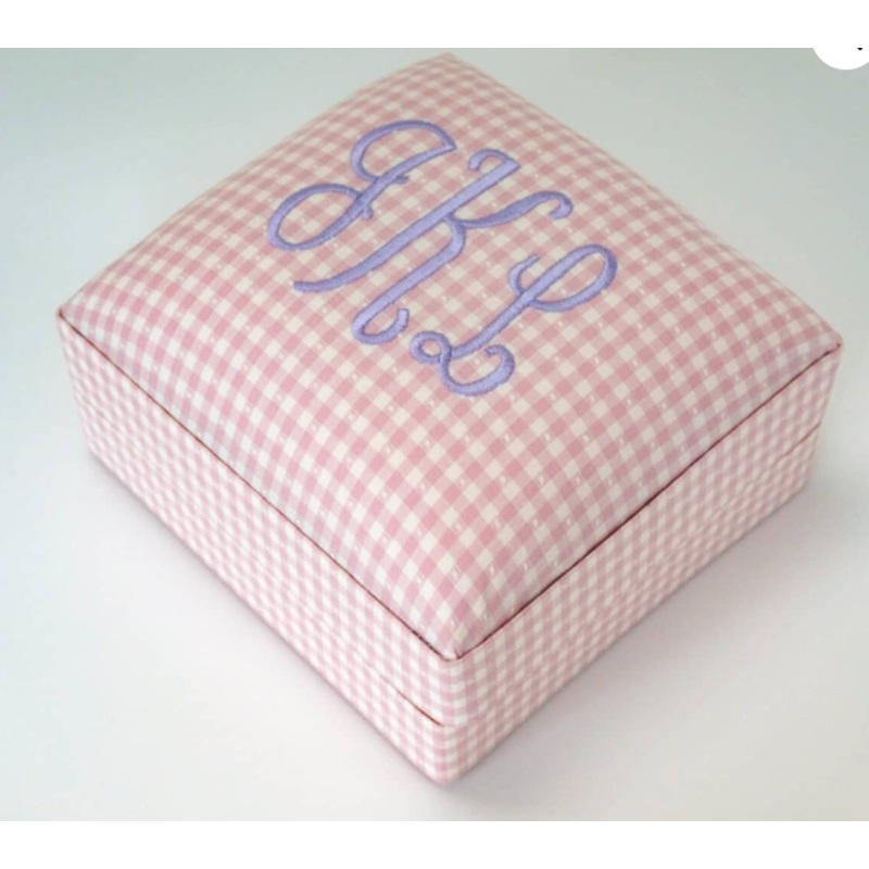 Monogram Pink Gingham Jewelry Box