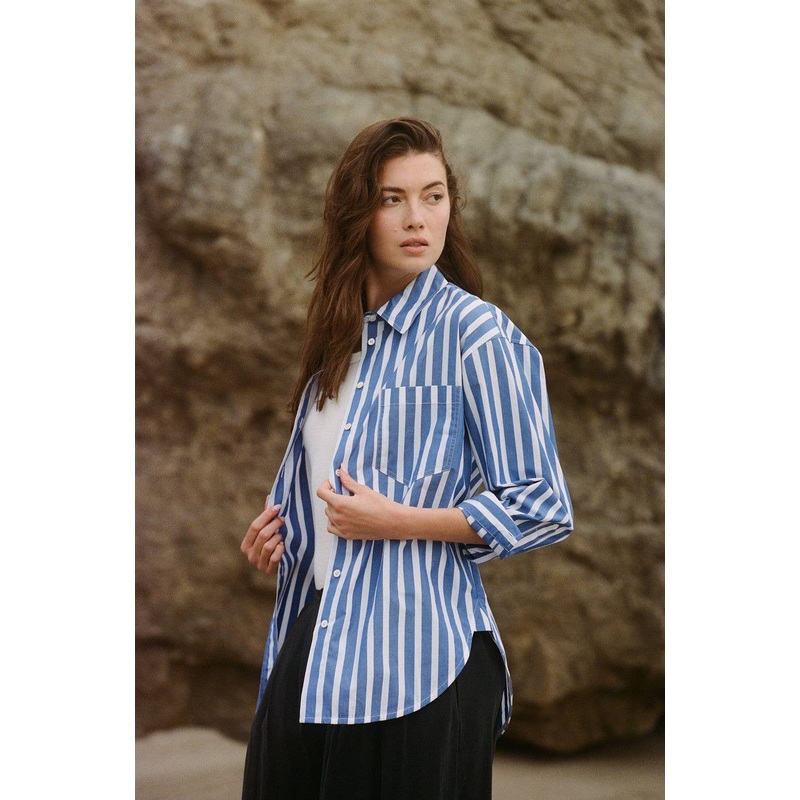 Cotton Striped Button Down Shirt Top
